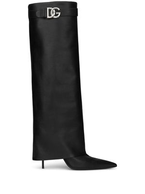 Dolce & Gabbana DG-logo knee-high leather boots - Black