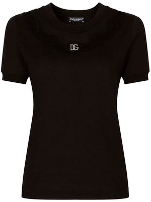Dolce & Gabbana DG-logo lace-trim T-shirt - Black