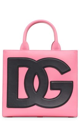 Dolce & Gabbana DG Logo Leather Shopper Tote in Rosa/Nero