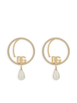 Dolce & Gabbana DG-logo pearl-embellished hoop earrings - Gold