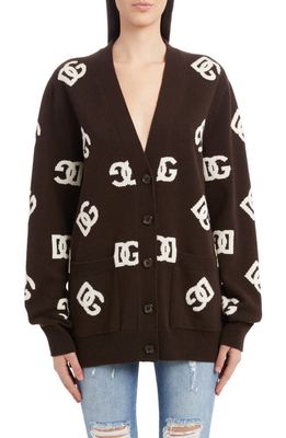 Dolce & Gabbana DG Logo Virgin Wool Cardigan in Brown Inlay