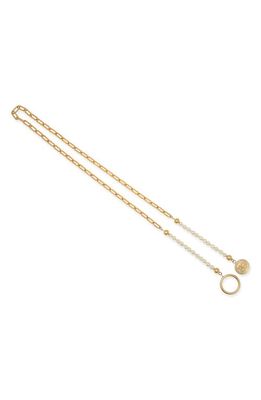 Dolce & Gabbana DG Pendant Imitation Pearl Lariat Necklace in Gold