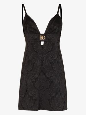 Dolce & Gabbana DG plaque brocade mini dress - Black