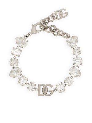 Dolce & Gabbana DG-plaque crystal-embellished bracelet - Silver