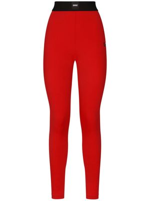 DOLCE & GABBANA DG VIBE logo-patch high-waist leggings - Red