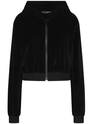 DOLCE & GABBANA DG VIBE velvet zip-up cropped jacket - Black
