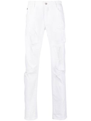 Dolce & Gabbana distressed-effect cotton straight trousers - White