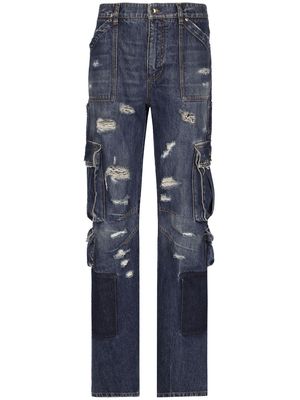 Dolce & Gabbana distressed-finish straigh-leg cargo jeans - Blue