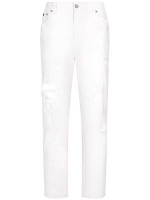 Dolce & Gabbana distressed-finish straight jeans - White