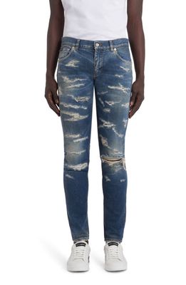 Dolce & Gabbana Distressed Stretch Skinny Jeans in Blue Navy
