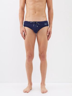 Dolce & Gabbana - Drawstring-waist Logo-patch Swimming Trunks - Mens - Navy