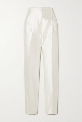 Dolce & Gabbana - Duchesse Silk-satin Tapered Pants - White