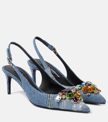 Dolce & Gabbana Embellished denim slingback pumps