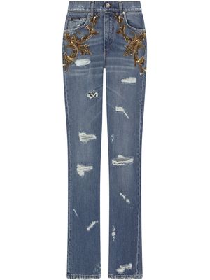 Dolce & Gabbana embellished high-waisted straight-leg jeans - Blue