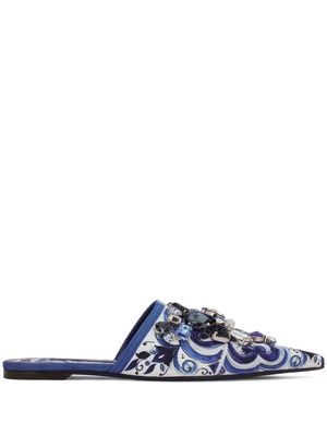 Dolce & Gabbana embellished jacquard slippers - Blue