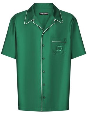 Dolce & Gabbana embroidered-logo silk-twill shirt - Green