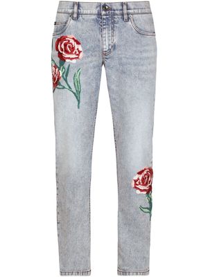 Dolce & Gabbana embroidered straight-leg jeans - Blue