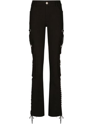 DOLCE & GABBANA eyelet-embellished flared cargo trousers - Black