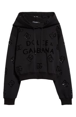 Dolce & Gabbana Eyelet Logo Cotton Blend Hoodie in Nero