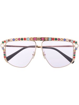 Dolce & Gabbana Eyewear crystal-bridge detail sunglasses - Gold