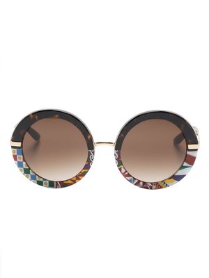 Dolce & Gabbana Eyewear floral-print round-frame sunglasses - Brown