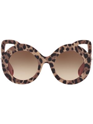 Dolce & Gabbana Eyewear leopard-print round-frame sunglasses - Brown