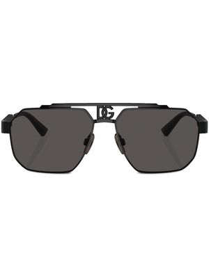 Dolce & Gabbana Eyewear logo-plaque steel sunglasses - Black