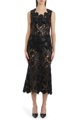 Dolce & Gabbana Faux Leather Floral Macramé Lace Dress in Black