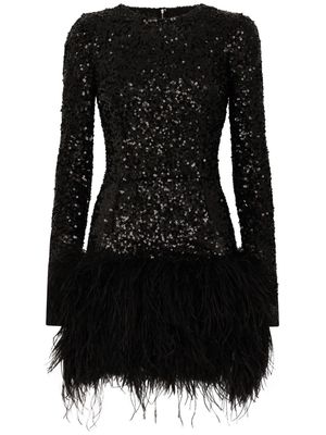 Dolce & Gabbana feather-trim sequinned minidress - Black