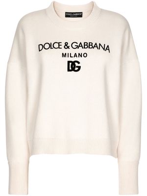 Dolce & Gabbana flocked-logo cashmere jumper - Neutrals