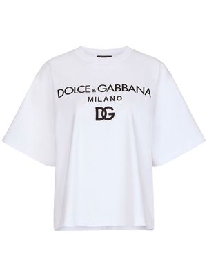 Dolce & Gabbana flocked-logo cotton T-shirt - White