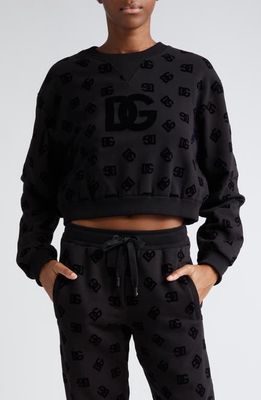 Dolce & Gabbana Flocked Logo Crop Sweatshirt in Variante Abbinata