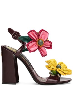 Dolce & Gabbana floral-appliqué ankle-strap sandals - Red