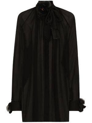 Dolce & Gabbana floral-appliqué cotton blouse - Black