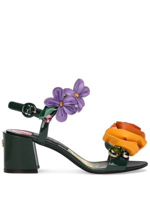 Dolce & Gabbana floral-appliqué leather sandals - Green