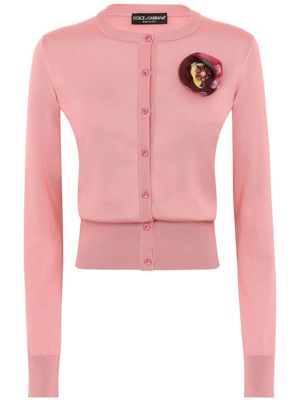 Dolce & Gabbana floral-appliqué silk cardigan - Pink