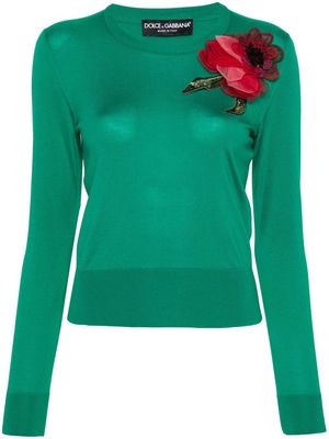 Dolce & Gabbana floral-appliqué silk jumper - Green