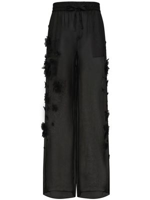 Dolce & Gabbana floral-appliqué silk trousers - Black