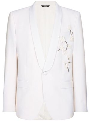 Dolce & Gabbana floral-appliqué single-breasted blazer - White