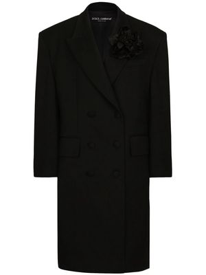 Dolce & Gabbana floral-appliqué virgin wool coat - Black