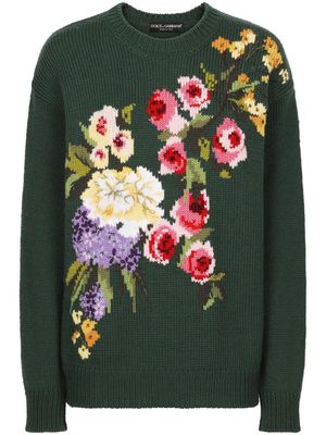 Dolce & Gabbana floral intarsia-knit virgin wool jumper - Green