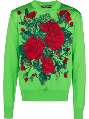Dolce & Gabbana floral-jacquard silk jumper - Green