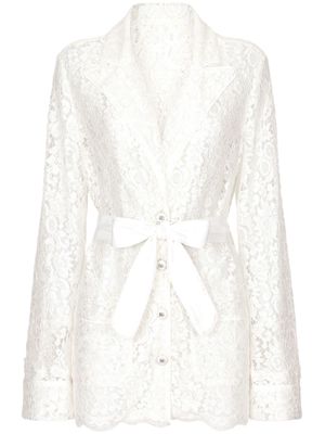 Dolce & Gabbana floral-lace belted shirt - White