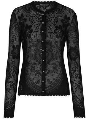 Dolce & Gabbana floral-lace button-up cardigan - Black