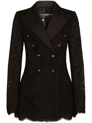 Dolce & Gabbana floral lace-detail double-breasted blazer - Black