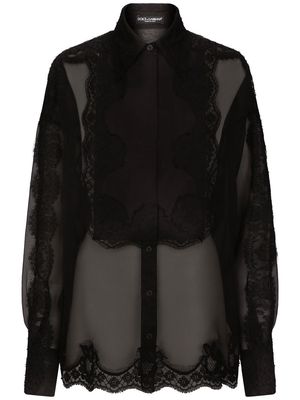 Dolce & Gabbana floral lace-detail semi-sheer shirt - Black