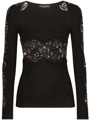 Dolce & Gabbana floral-lace knit jumper - Black