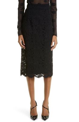 Dolce & Gabbana Floral Lace Midi Skirt in Black