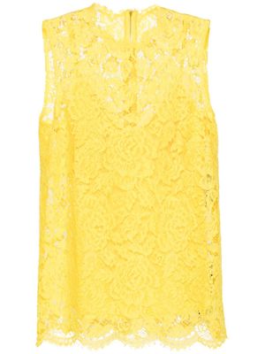 Dolce & Gabbana floral-lace scallop-collar top - Yellow