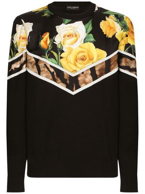 Dolce & Gabbana floral leopard-print silk jumper - Black